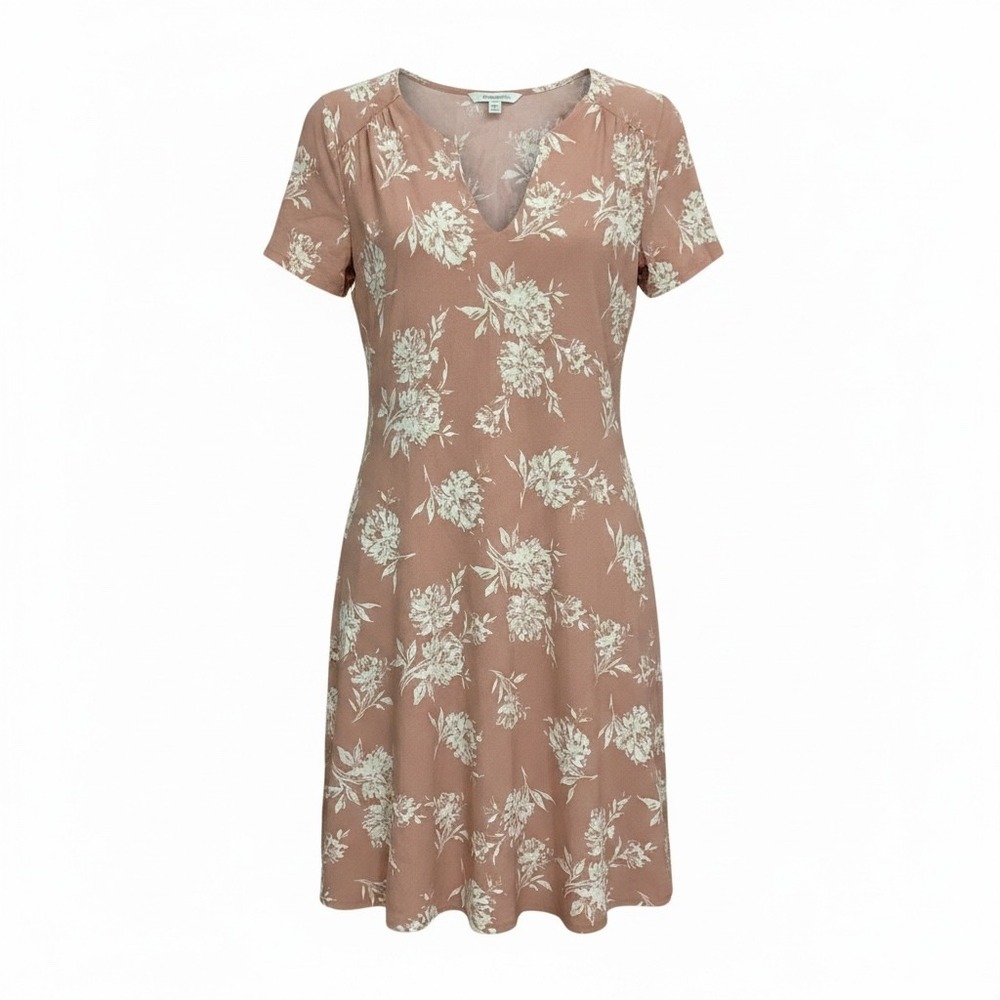Lush Floral V-Neck Shift Dress Pink White Short Sleeve Pockets Small